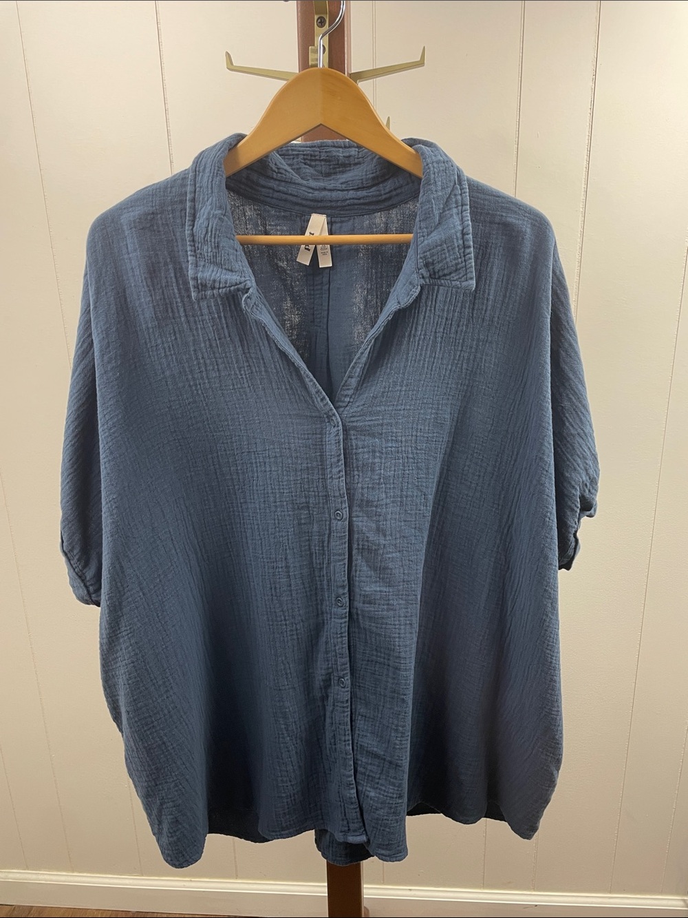 Pact Women's Organic Cotton Coastal Double Gauze Oversized Shirt French Navy